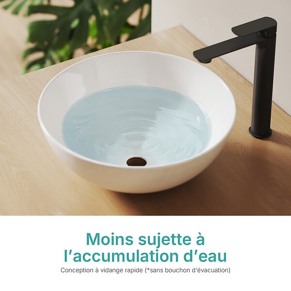 EMKE - EMKE Vasque à Poser en céramique 415 × 415 ×155 mm, Lavabo salle de bain Ronde, Lavabo à poser blanc brillant - large
