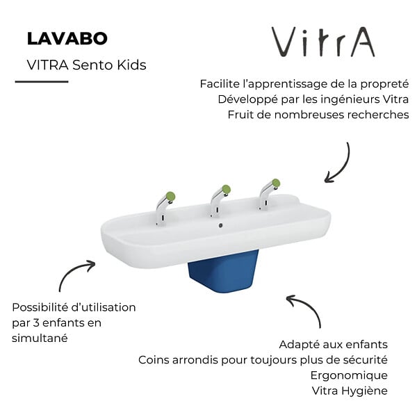 VITRA - Lavabo pour enfant VitrA Sento Kids 125 cm 1 hauteur avec trop-plein + cache-siphon Sento kids - large