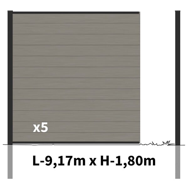 DECKLINEA - Kit Clôture Bois Composite Platine 9x1,8m RIO - Poteaux en Aluminium Noir - Brise Vue - Palissade - large
