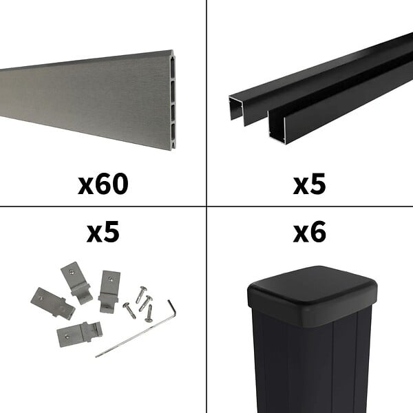 DECKLINEA - Kit Clôture Bois Composite Platine 9x1,8m RIO - Poteaux en Aluminium Noir - Brise Vue - Palissade - large