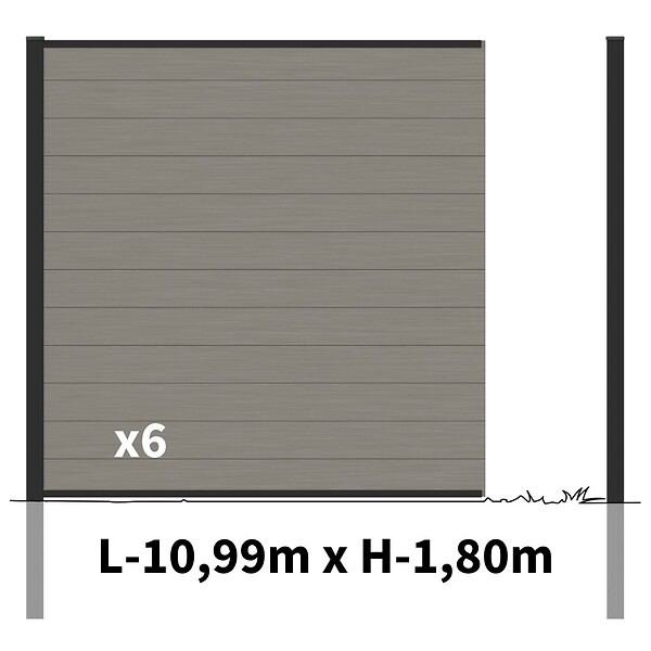 DECKLINEA - Kit Clôture Bois Composite Platine 11x1,8m RIO - Poteaux en Aluminium Noir - Brise Vue - Palissade - large