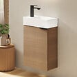 EMKE - EMKE Meuble de Salle de Bain Suspendu avec Vasque en Céramique, Meuble Vasque Chêne Doré Mat 417x240x646 mm pour Salle de Bains & WC - vignette