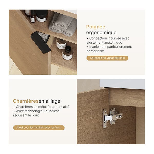 EMKE - EMKE Meuble de Salle de Bain Suspendu avec Vasque en Céramique, Meuble Vasque Chêne Doré Mat 417x240x646 mm pour Salle de Bains & WC - large