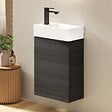 EMKE - EMKE Meuble de Salle de Bain Suspendu avec Vasque en Céramique, Meuble Vasque Gris Grain de Bois 417x240x646 mm pour Salle de Bains & WC - vignette