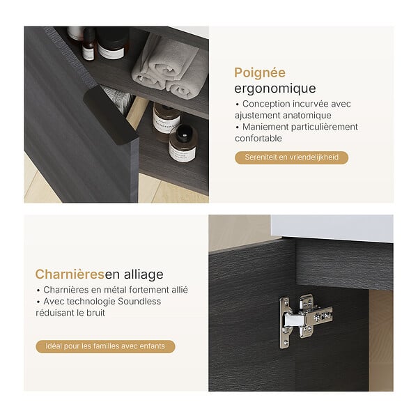 EMKE - EMKE Meuble de Salle de Bain Suspendu avec Vasque en Céramique, Meuble Vasque Gris Grain de Bois 417x240x646 mm pour Salle de Bains & WC - large