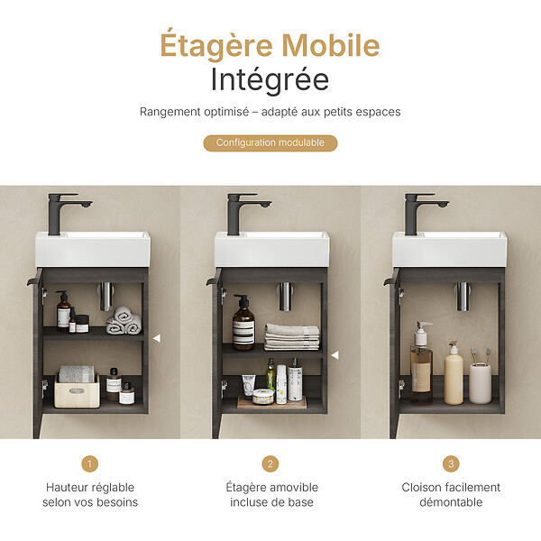 EMKE - EMKE Meuble de Salle de Bain Suspendu avec Vasque en Céramique, Meuble Vasque Gris Grain de Bois 417x240x646 mm pour Salle de Bains & WC - large