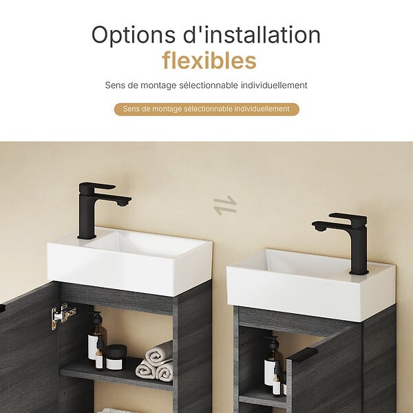 EMKE - EMKE Meuble de Salle de Bain Suspendu avec Vasque en Céramique, Meuble Vasque Gris Grain de Bois 417x240x646 mm pour Salle de Bains & WC - large