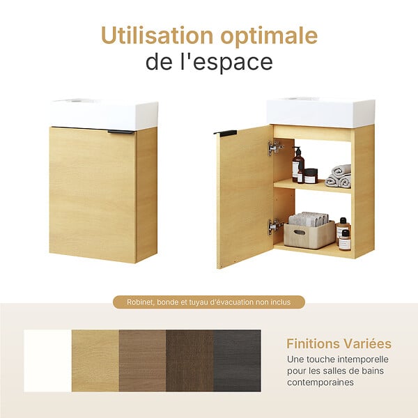EMKE - EMKE Meuble de Salle de Bain Suspendu avec Vasque en Céramique, Meuble Vasque Bois Naturel 417x240x646 mm pour Salle de Bains & WC - large