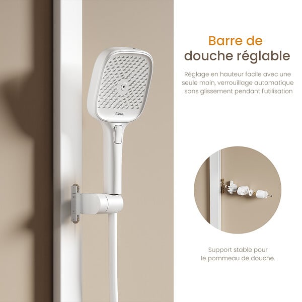 EMKE - EMKE Colonne de douche Blanc avec plaque de 40 cm, douche à effet pluie de 36 cm, douchette à main avec 4  in 1 jets Système de douche - large