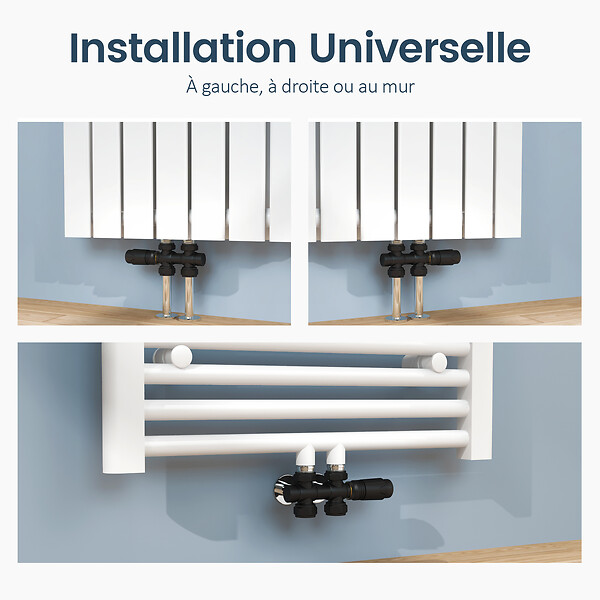 EMKE - EMKE Robinet de Radiateur, Robinet Thermostatique pour Radiateur avec Contrôleur de Température, Noir Mat - large
