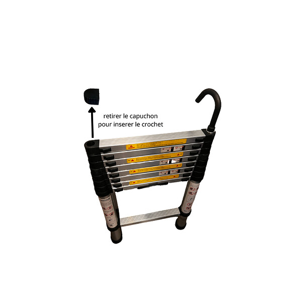 SECURY-T - Echelle télescopique aluminium 11 marches H 3,2M avec crochets démontables et barre stabilisatrice - large