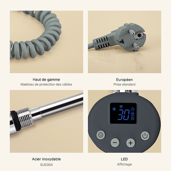 EMKE - EMKE Élément Chauffant Électrique 1200W  avec Thermostat, pour sèche-Serviettes, radiateur électrique de Salle de Bain, Anthracite - large