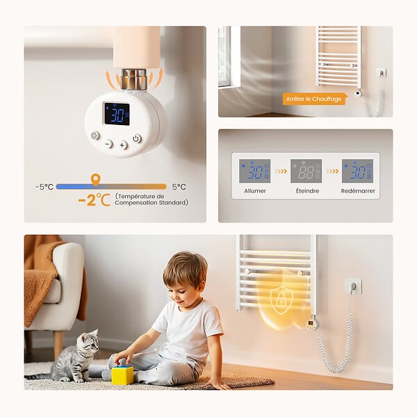 EMKE - EMKE Sèche-Serviettes électrique avec WiFi Thermostat, 1400x 500 mm, Radiateur seche Serviette Electrique Salle de Bain, Blanc, 600W - large