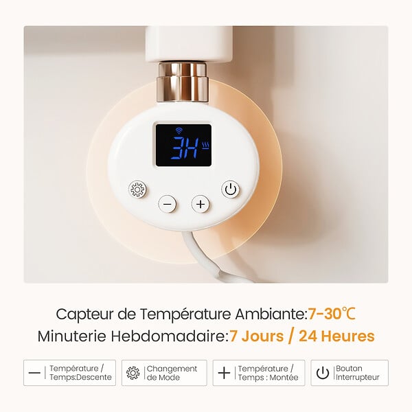 EMKE - EMKE Sèche-Serviettes électrique avec WiFi Thermostat, 1200x 400 mm, Radiateur seche Serviette Electrique Salle de Bain, Blanc, 500W - large