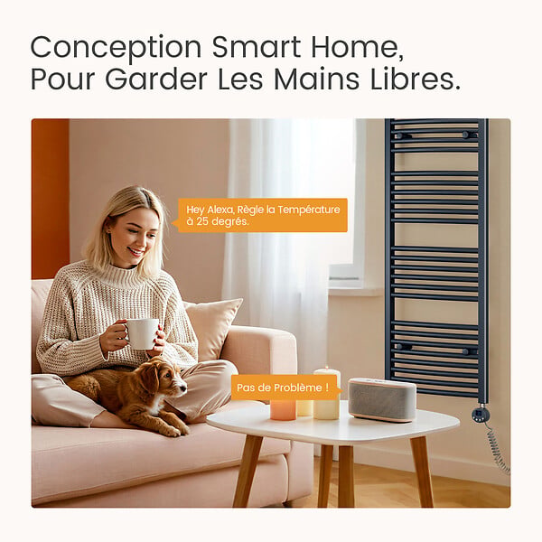EMKE - EMKE Sèche-Serviettes électrique avec WiFi Thermostat, 750x 600 mm, Radiateur seche Serviette Electrique Salle de Bain, Anthracite, 300W - large