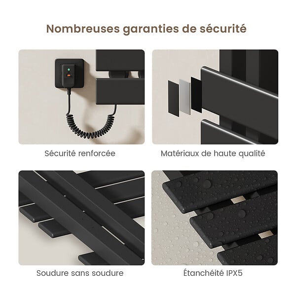 EMKE - EMKE Sèche-Serviettes Électrique de salle de bain 850 x 400 mm, Porte-serviettes chauffant électrique, Noir 230W,Chauffe-serviettes Électrique - large
