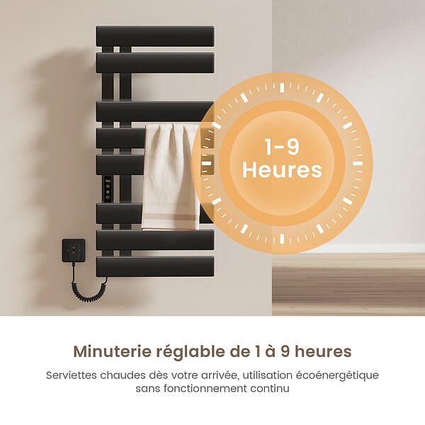 EMKE - EMKE Sèche-Serviettes Électrique de salle de bain 850 x 400 mm, Porte-serviettes chauffant électrique, Noir 230W,Chauffe-serviettes Électrique - large