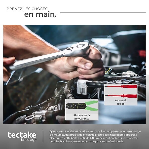TECTAKE - Coffre à outils à roulettes en aluminium, 1 200 pièces noir - large