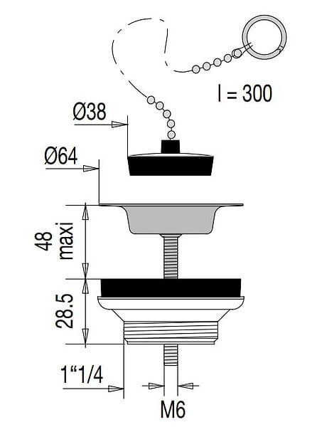VALENTIN - Bonde Lavabo/Bidet avec chaînette et bouchon D38 - VALENTIN - 00 604200 000 00 - large