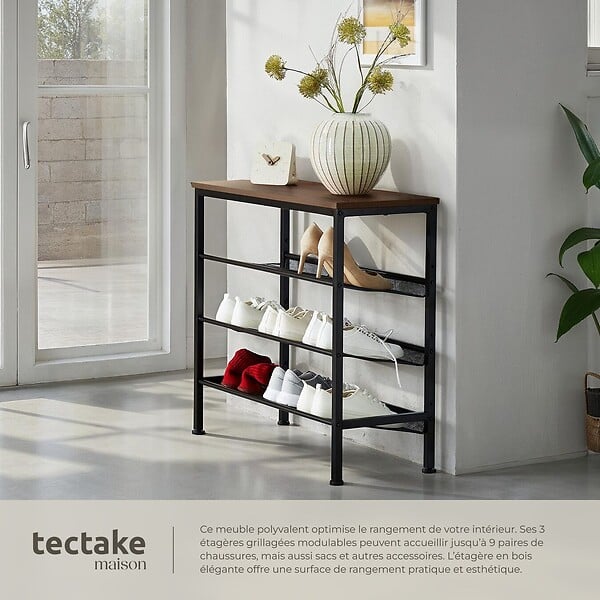 TECTAKE - Étagère à chaussures WOLVERHAMPTON 75,5x30,5x69,5cm Bois foncé industriel, rustique - large