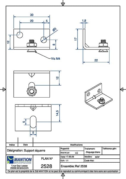 MANTION - Support équerre pour fixation murale du rail CADETTE - MANTION - 2528 - large