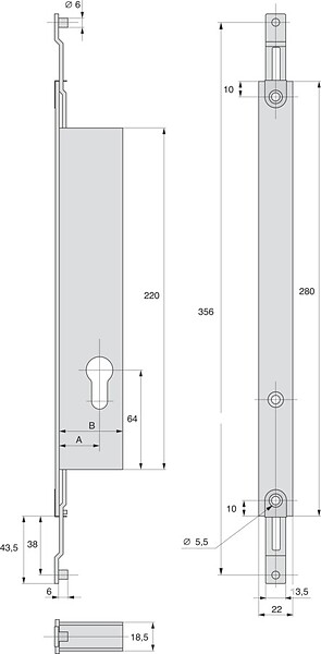 STREMLER - Serrure à  larder 2 points pour cylindre coffre de 41 mm pour tringle plate - STREMLER - 2253.41.TI24 - large