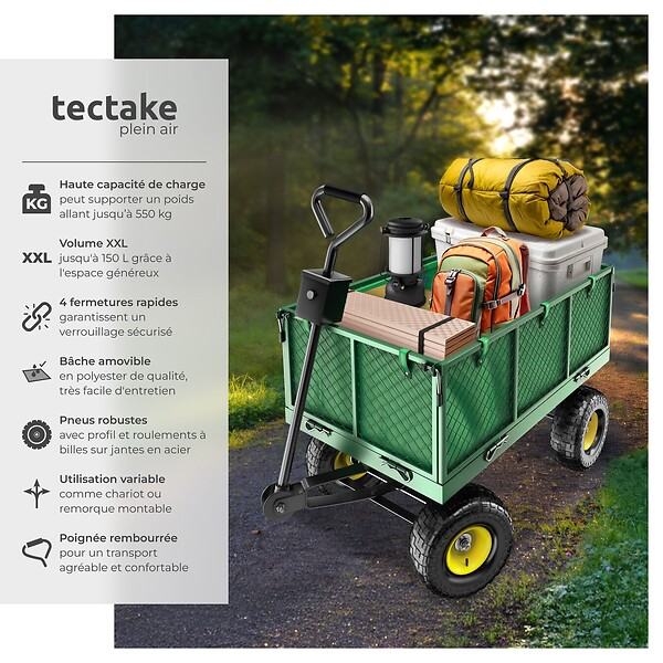 TECTAKE - Chariot de jardin 550 kg vert - large