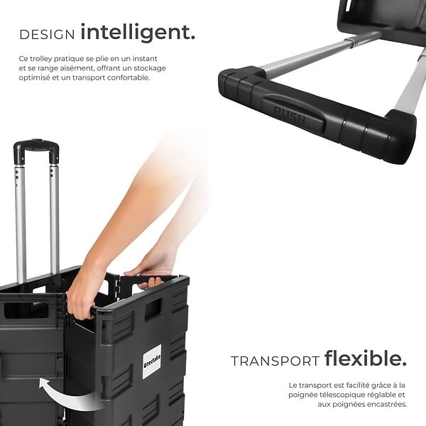 TECTAKE - Chariot de Courses à Roulettes Pliable 45 cm x 37,5cm x 45-97 cm noir - large