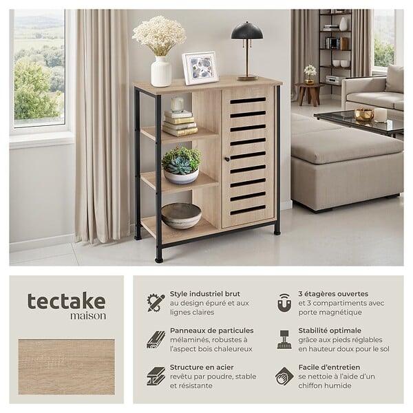 TECTAKE - Buffet 71x32x82cm Bois clair industriel, Chêne Sonoma - large