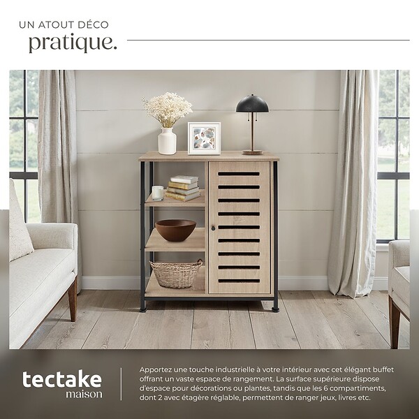 TECTAKE - Buffet 71x32x82cm Bois clair industriel, Chêne Sonoma - large