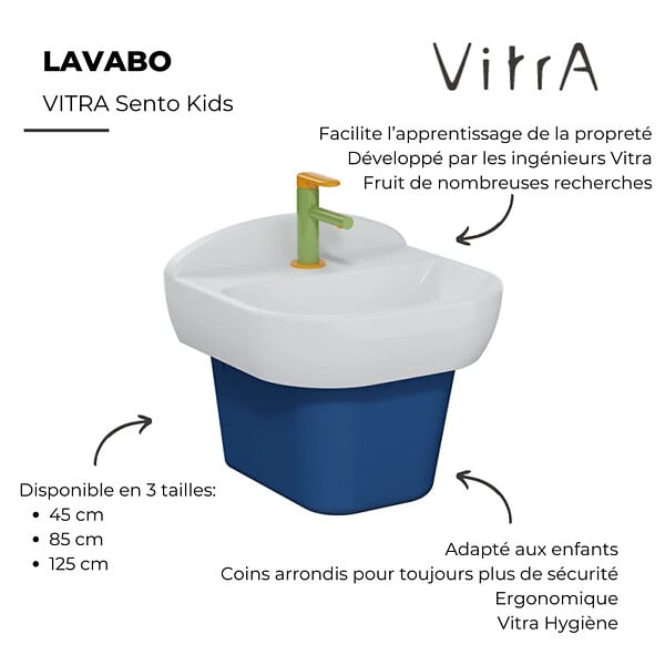 VITRA - Lavabo pour enfant VitrA Sento Kids 45 cm avec cache bonde - large