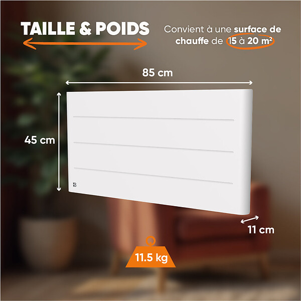 BESTHERM - Radiateur électrique fixe à inertie sèche céramique - BESTHERM - TANIN 2000W - horizontal blanc - large