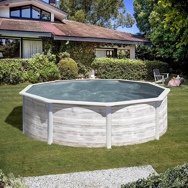 GRE POOLS - Piscine ronde acier Ø4,80m x H: 1,22m -  Imitation bois Nordique - large