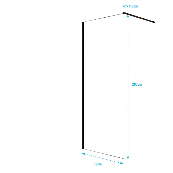 AURLANE - Paroi de Douche 80x200cm en Verre Trempé Transparent 8mm Anticalcaire - Profilé Noir Mat - LINA - large