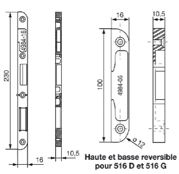 VACHETTE - Jeu de gâche 16mm pour serrure 10500 gauche - VACHETTE - 16705000 - large