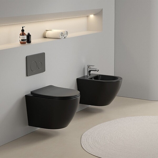 KIAMAMI VALENTINA - Wc Suspendu Rond Complet Avec Siège Wc Noir Mat | Folk - large