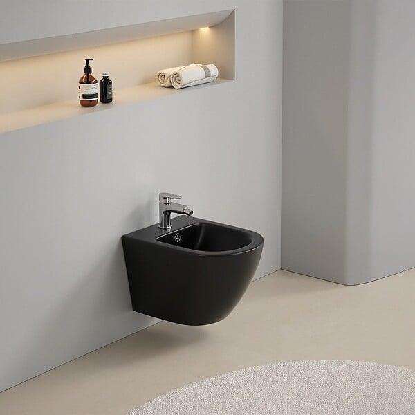 KIAMAMI VALENTINA - Ensemble De Sanitaires Suspendus Noir Mat Avec Siège De Toilette | Folk - large