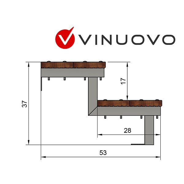 VINUOVO - Escalier en acier BALI, 2 marches en bois exotique Bangkirai, Hauteur 37 cm - L 160 cm - large