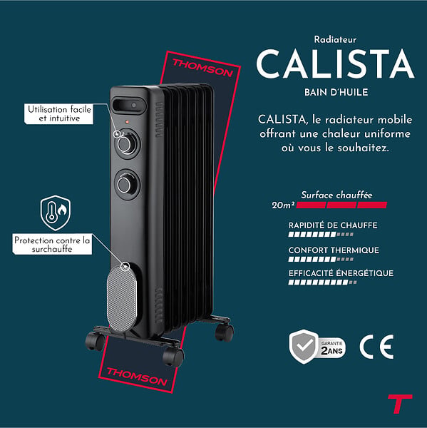 THOMSON - Radiateur mobile bain d'huile THOMSON CALISTA 2000W noir - large