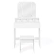 ID MARKET - Coiffeuse ZELIA 3 miroirs avec 4 niches, 1 tiroir et tabouret - vignette