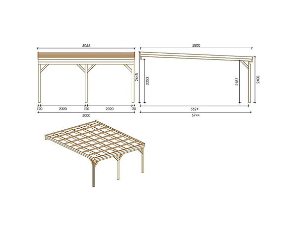 ALTANKA - Carport, abri de voiture  5.8x5.06 m - 29 m2 - adossé  - CAR23 - large