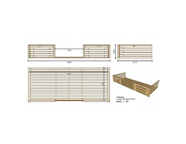 ALTANKA - Terrasse en bois avec balustrade pour abri en bois - 10m2 - 5m x 2m - imprégnée - couleur: marron - DOM603 - large