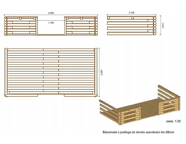 ALTANKA - Terrasse en bois avec balustrade pour abri en bois - 8m2 - 4m x 2m - couleur: naturel - DOM18 - large
