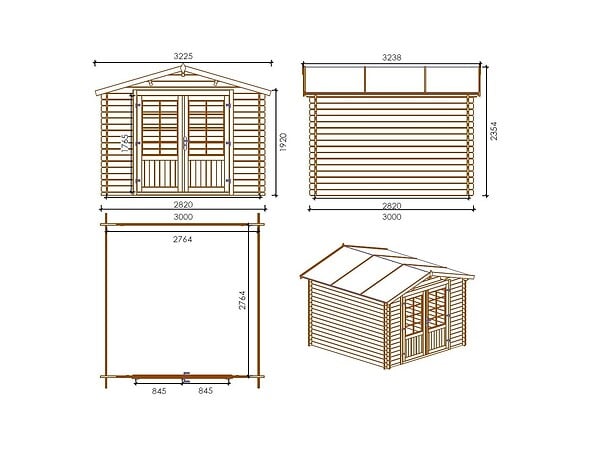 ALTANKA - Abri de jardin en bois - 9m2 - 3x3m - Ep. 28mm - Couleur: naturel - DOM530 - large