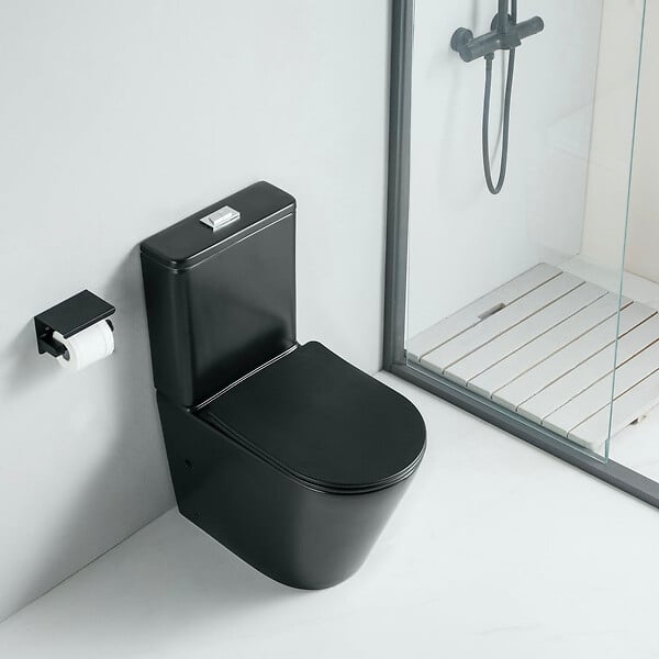 STANO - Toilette WC à poser CIPOLI en céramique noir mat - large
