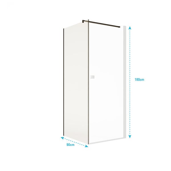AURLANE - Paroi de retour 90x180 cm pour Porte de Douche - Verre Trempe 5mm - Finition Noire - DARK ELEMENTARY - large