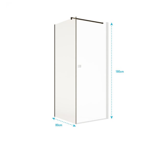AURLANE - Paroi de retour 80x180 cm pour Porte de Douche - Verre Trempe 5mm - Finition Noire - DARK ELEMENTARY - large