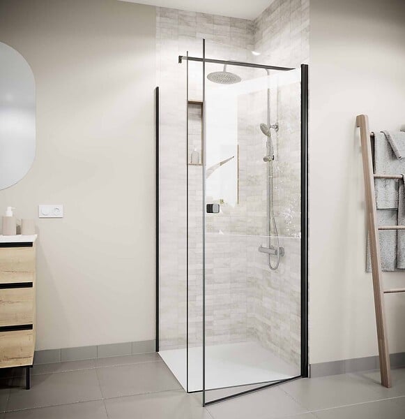 AURLANE - Paroi de retour 80x180 cm pour Porte de Douche - Verre Trempe 5mm - Finition Noire - DARK ELEMENTARY - large