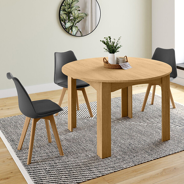 ID MARKET - Table à manger extensible ronde DONA 4-8 personnes façon hêtre 110-150 cm - large
