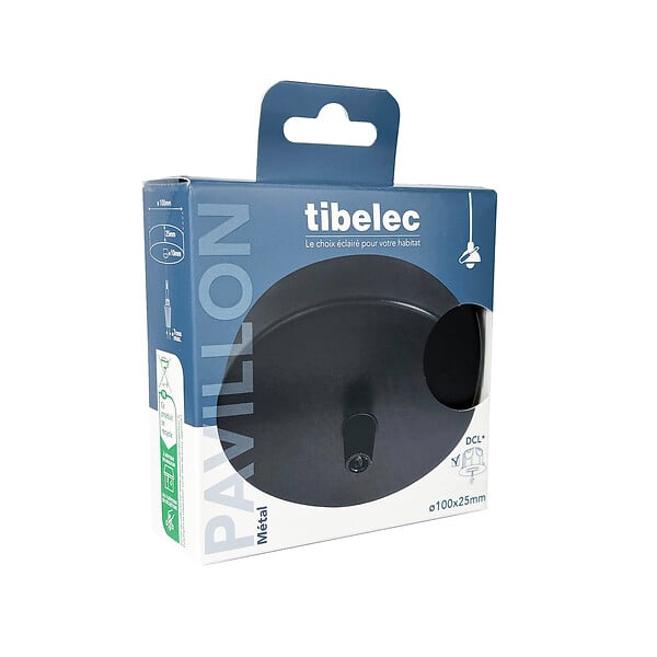 TIBELEC - Pavillon cylindrique TIBELEC métal noir Ø90 x H.25 mm - large